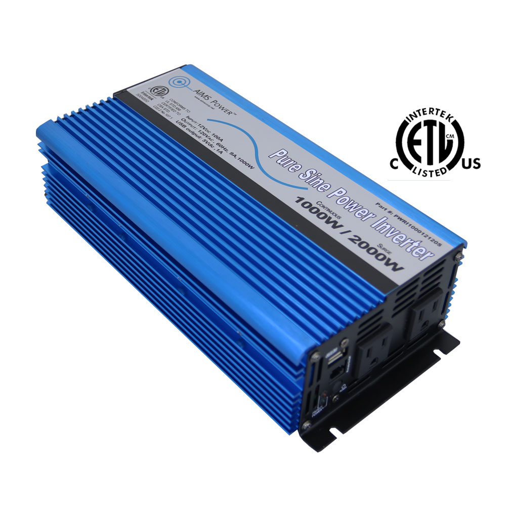 1000 Watt Pure Sine Power Inverter 12 Volt ETL Listed to UL 458